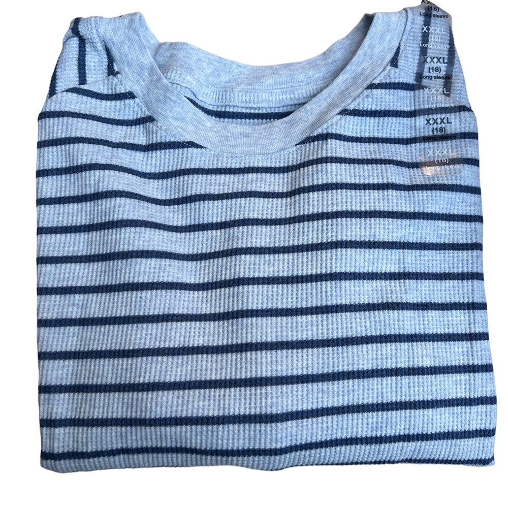 COPY - GAP TEEN Cropped Twill Waffle Long Sleeve Navy Gray Stripe Size XXXL (18)